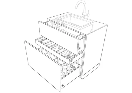 Vázlatrajz: Blum mosogató alatti fiókok